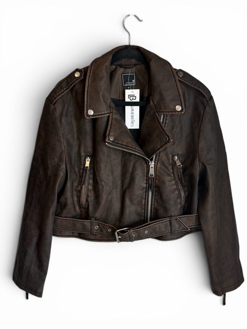 Lily & Lottie Akira Moto Jacket Size Medium Brown Asymmetrical Zip Front NEW - Picture 3 of 13